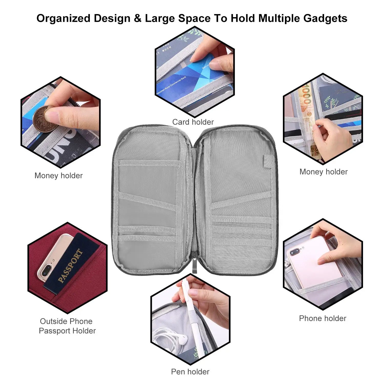 Travel Passport Wallet 12Cells Ticket ID Credit Card Holder Water Repellent Documents Phone Organizer mbzr