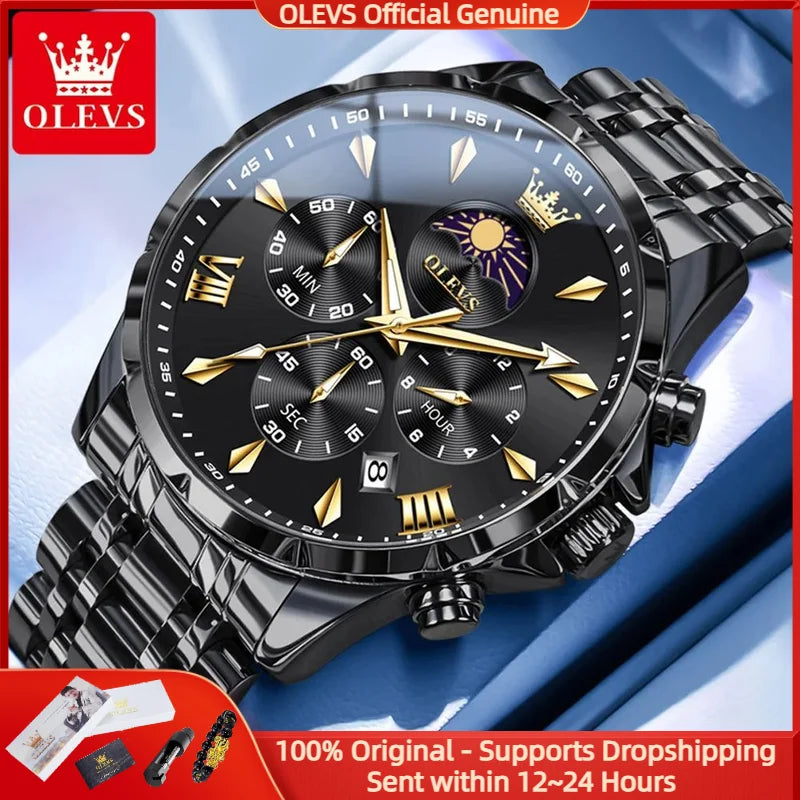 OLEVS 3653 Moon Phase Men Watch Luxury Brand Quartz Watch Fashion Original Waterproof Luminous 24-hour Automatic Date Men Watch mbzr