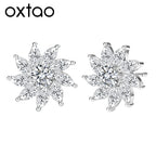 OXTAO Sparkling Sunflower Stud Earrings for Women 14K Gold Filled Moissanite&Zircon Flowers Earrings Wedding Party Jewelry Gift