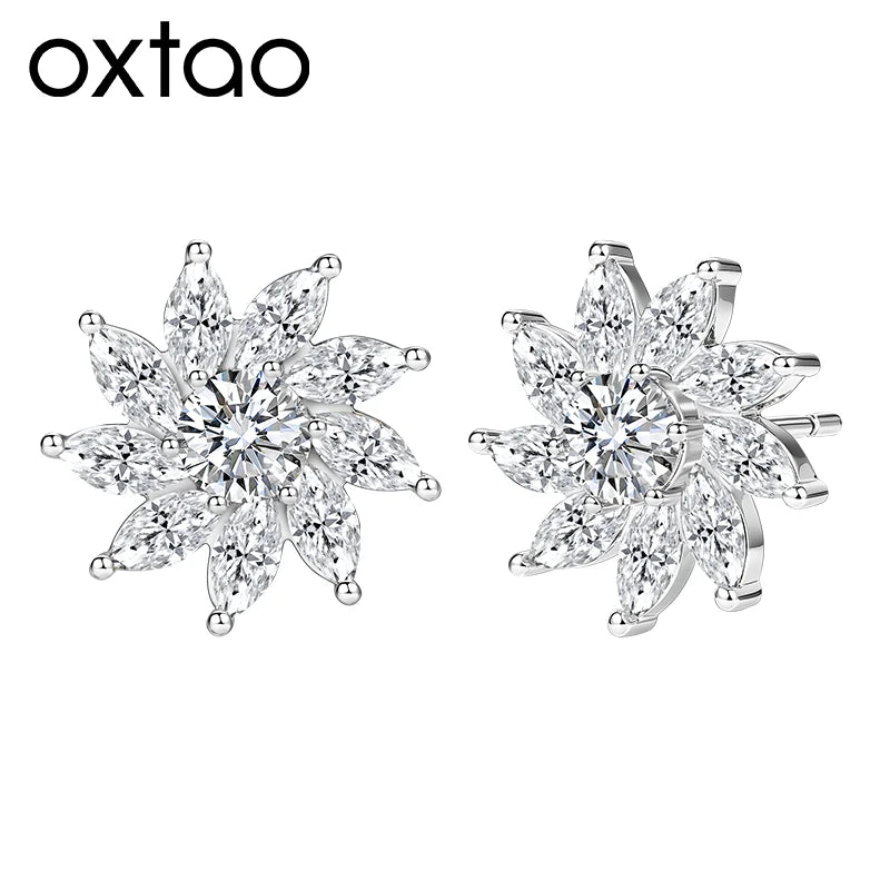 OXTAO Sparkling Sunflower Stud Earrings for Women 14K Gold Filled Moissanite&Zircon Flowers Earrings Wedding Party Jewelry Gift