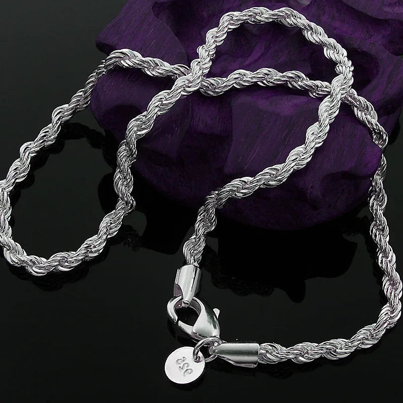 Hot Charms Fine 4MM Rope Chain 925 Sterling Silver Necklaces for Woman Men Classic Fashion Jewelry Wedding Party Holiday Gifts mbzr