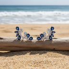 Dainty Silver Color Blue Crystal Feather Ear Climbers Trendy Pear Cut Zirconia Crawler Earrings Daily Wear Fine Jewelry Anniversary Gift