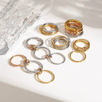 316 Stainless Steel PVD Mixed Metals Multi Layered Finger Rings Shiny CZ Zircon Stackable Ring Set Non Tarnish Dainty Jewelry