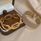 Vintage Y2K Stainless Steel Wide Weave Open Cuff Bangle Bracelet For Women New Hollow Waterproof Stackable Charms Jewelry