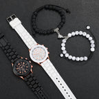 4PCS Couple Watches Fashion Arabic Women Quartz Watch Casual Silicone Band Wristwatches Magnet Heart-Shaped Bracelets Set mbzr