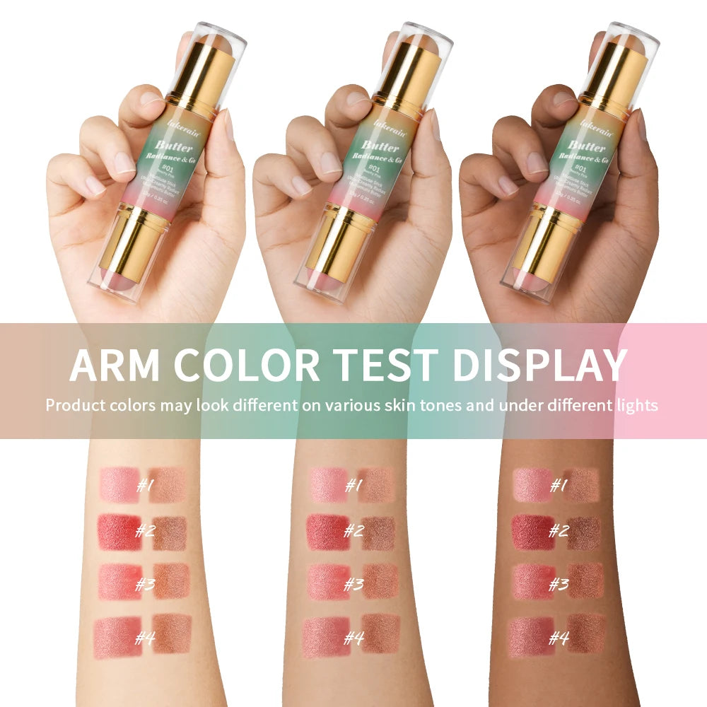 Multiuse Double Head Blush Bronzer Stick Butter Glow & Go Light Glossy Face Contour Blush Stick Long Lasting Waterproof Blusher mbzr