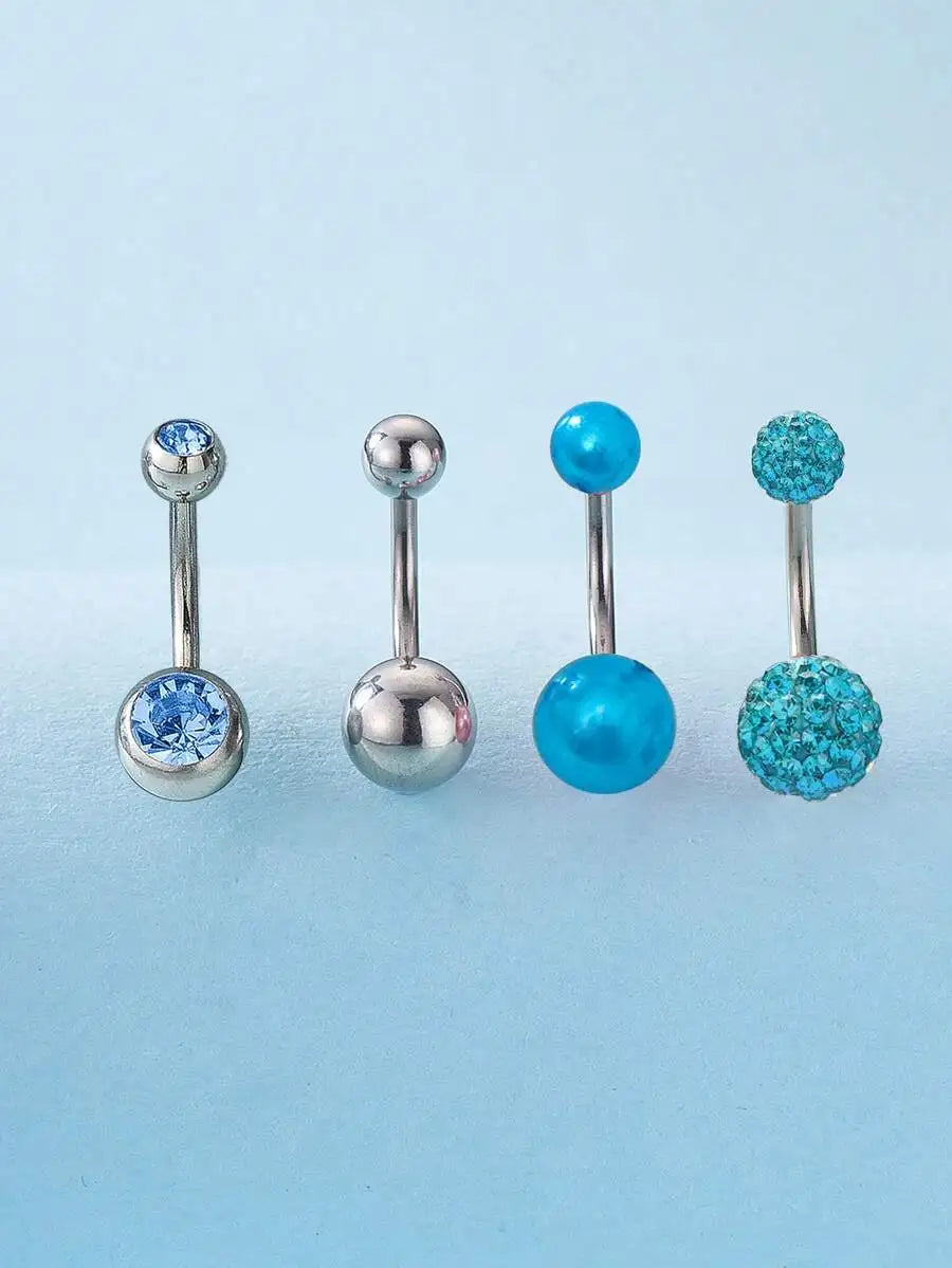 4pcs Fashion Cubic Zirconia Belly Button Rings Set For Women Body Piercing Party Jewelry