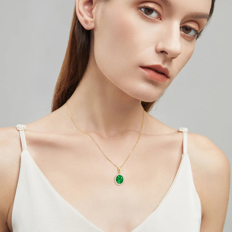 Elegant Artificial Emerald Pendant Necklace Round Oval Cut Women 925 Sterling Silver Chain GreenColor Waterdrop Necklace Jewelry mbzr