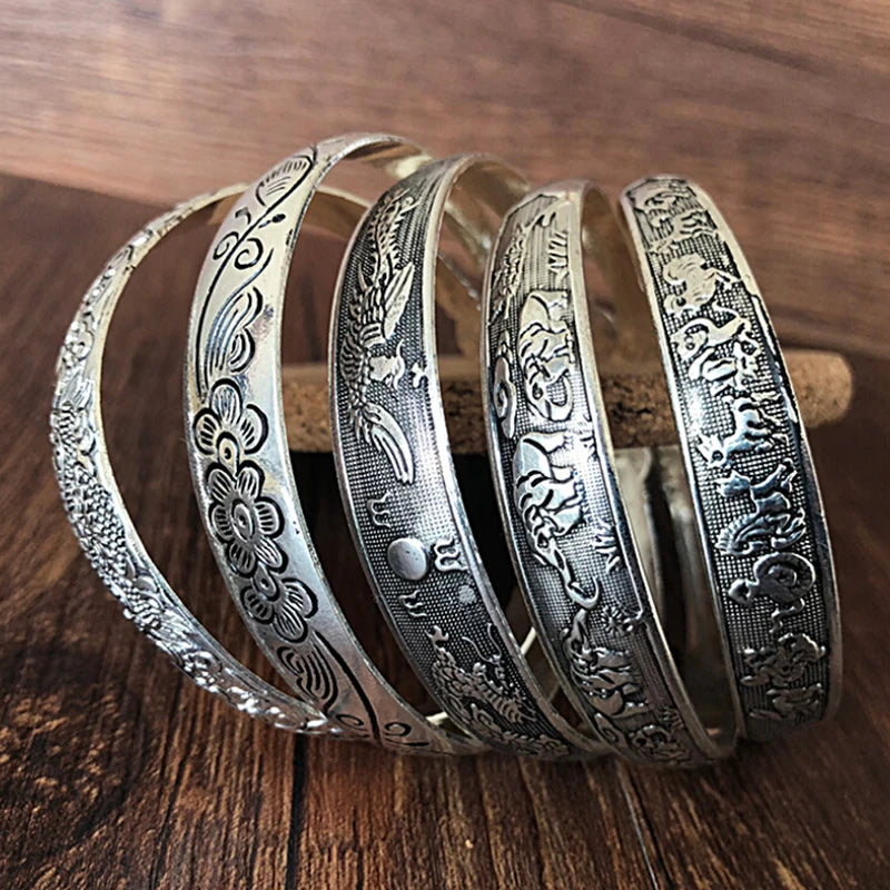 Retro Opening  Bracelet Jewelry Vintage Tibetan Silver Totem Carved Bangle Cuff
