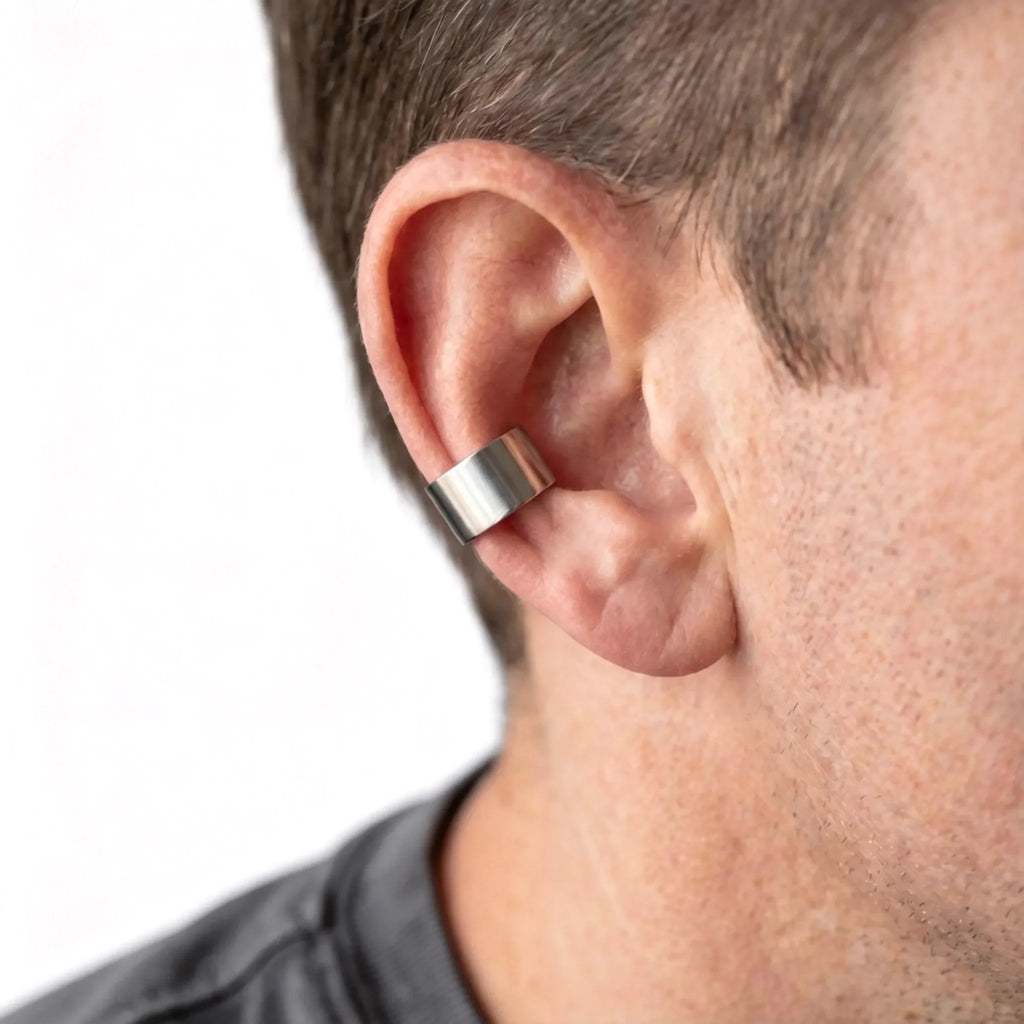Punk Stainless Steel Ear Bone Clip for Men,Long Short Cube Non Piercing Ear Cuff,Hip Hop Earring Jewelry Gift