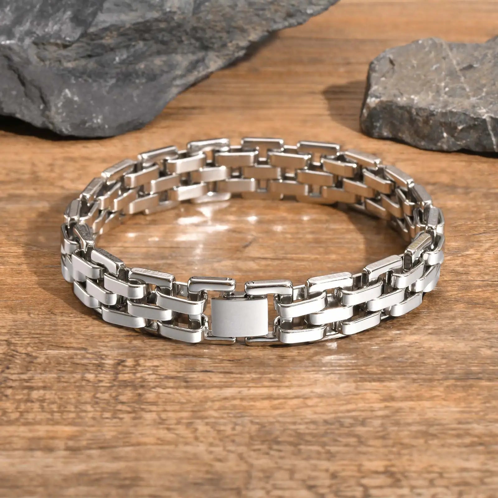 Vnox Trendy Strap Chain Bracelets For Men Boys Stainless Steel Links Thick Wtach Band Wristband Punk Hand Jewelry