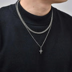 Vnox 2pcs/set Link Chain Chokers Four-point Star Pendant O-Chain Necklace Set for Men, Stainless Steel Silver Color Jewelry Gif