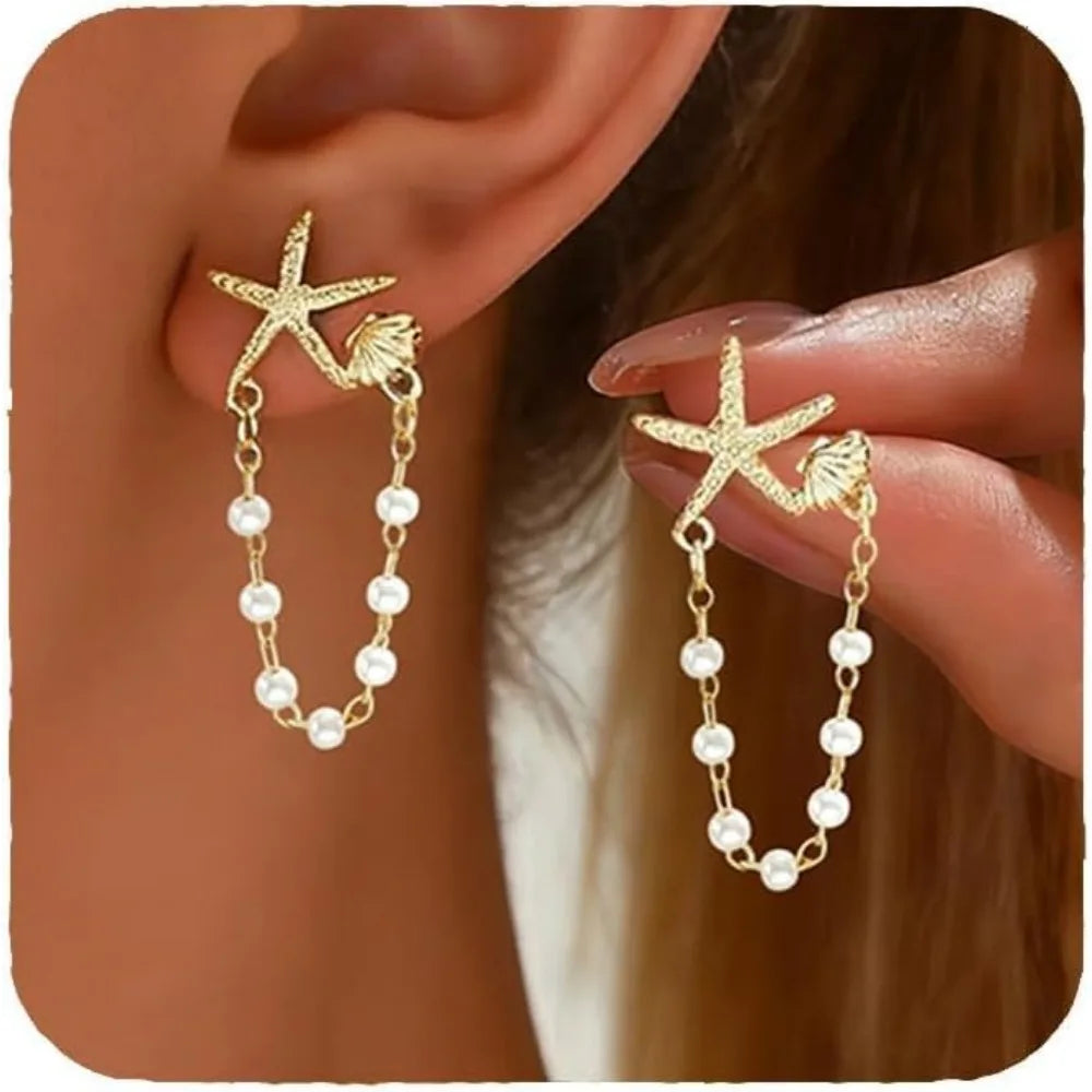 Women's Pearl Drop Seashell Earrings with Tropical Beach Theme - Perfect for Summer Vacation and Beach Jewelry Gifts mbzr