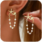 Women's Pearl Drop Seashell Earrings with Tropical Beach Theme - Perfect for Summer Vacation and Beach Jewelry Gifts mbzr