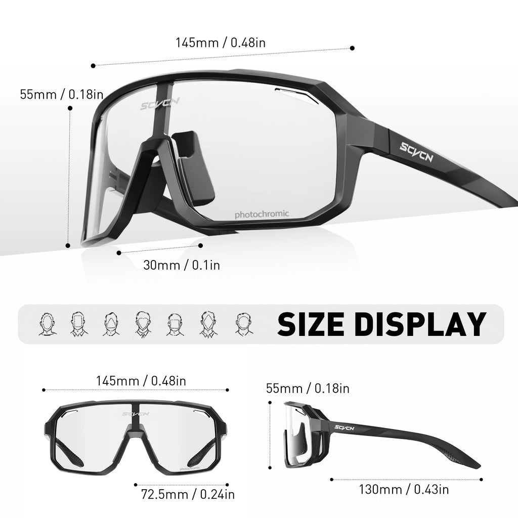 SCVCN Outdoor  Photochromic Cycling Glasses Bicycle Sport Sunglasses Clear MTB BMX Men Women Running Driving mbzr