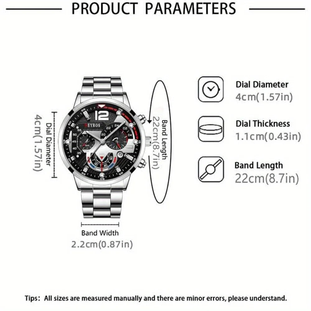 Fashion Men's Watch Business Analog Silvery Round Date Men Watches Mens Quartz Watches Ramadan Father's Day Teachers' Day Gift