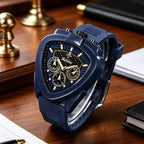 YaLaLuSi Unique Triangle Men Watch Silicone Strap Chronograph Quartz Wristwatch Fashion Sport Waterproof Male Clock Gift