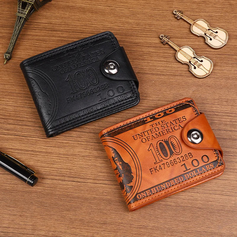Men's Wallet Made of PU Wax Oil Skin Purse for Men Women Coin Purse Short Male Card Holder Wallets snap button Around Money Coin Purse