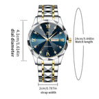 1 Set Mens Watches Local Shipping Luxury style 41mm Blue Dial Rhinestone Scale Calendar & Week Quartz Movement Men's Clock Stainless Steel Gradient Gold Strap Business Watch Men mbzr