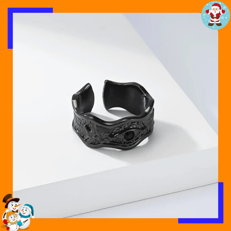 Hot Selling Ancient Egypt Eye of Horus Ring Anubis God Literary Retro Titanium Steel Hand Jewelry