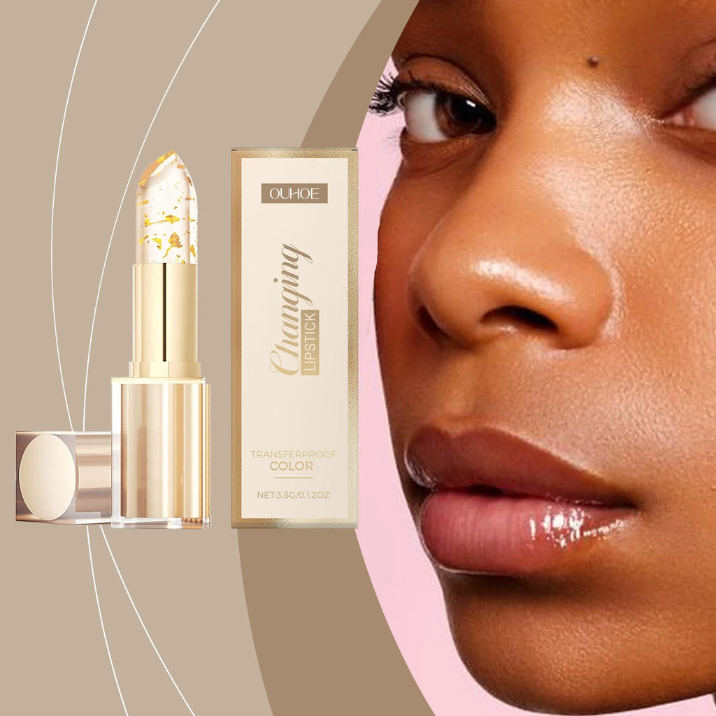 24K Gold Foil Vitamin E Lip Balm Crystal Jelly Lipstick,Moisturizing Lip Care for Dry Lips,Long-Lasting Hydrating Tint mbzr