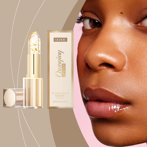 24K Gold Foil Vitamin E Lip Balm Crystal Jelly Lipstick,Moisturizing Lip Care for Dry Lips,Long-Lasting Hydrating Tint mbzr