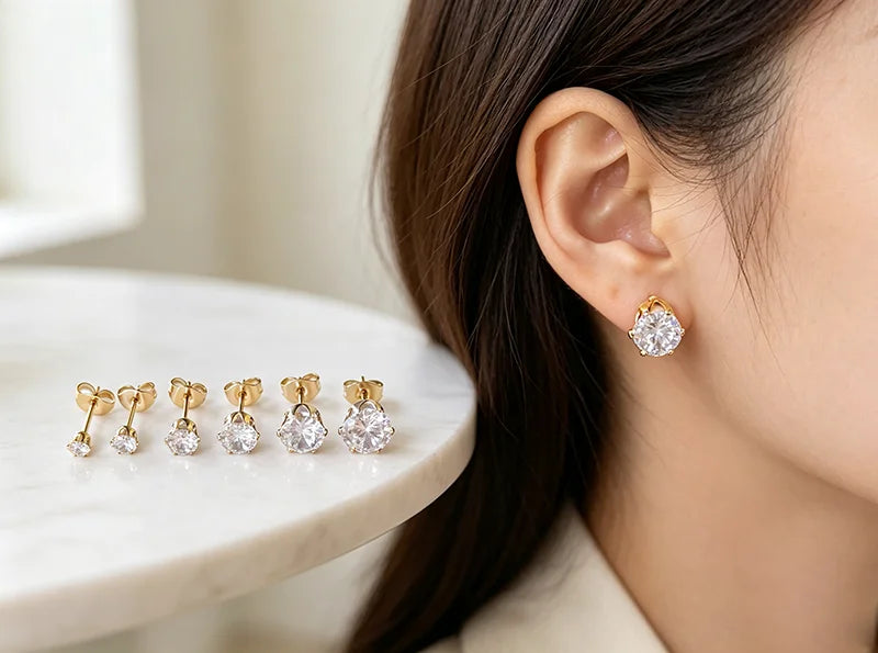 6pairs/set  Mixed Size 3‑8MM Cubic Zirconia Stud Earrings Set 316L Stainless Steel Hypoallergenic Waterproof Earring Gift for Sensitive Ears