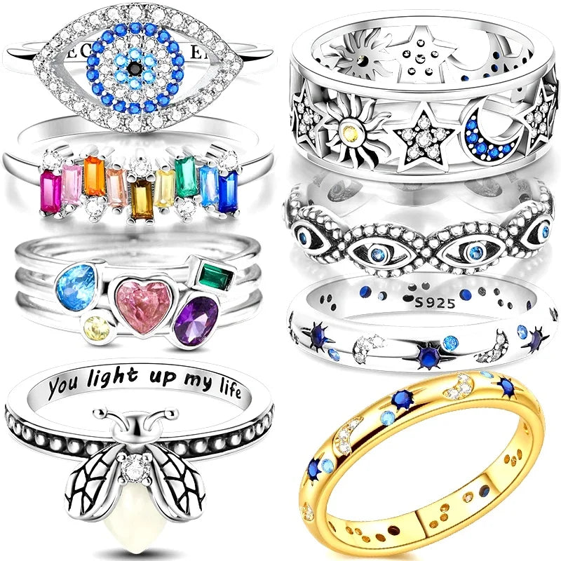 Original Design 925 Sterling Silver Shining Sun Star Moon Ring Fit Women Wedding Wedding   Engagement  Gift 2025 New