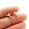 Golden Stainless Steel Small Cross Christianity Amulet Earrings For Women Hypoallergenic Stud Earrings For Girls Daily Wear
