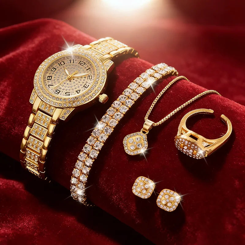 Luxury Women Gold Watch Fashion Ladies Quartz Diamond Wristwatch Elegant Female Bracelet Watches Set Reloj Mujer mbzr