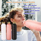 1000ML Bottle With Time Marker Motivational Reusable Fitness Sports Outdoors Travel Cycling Leakproof BPA Free Frosted Bottle mbzr