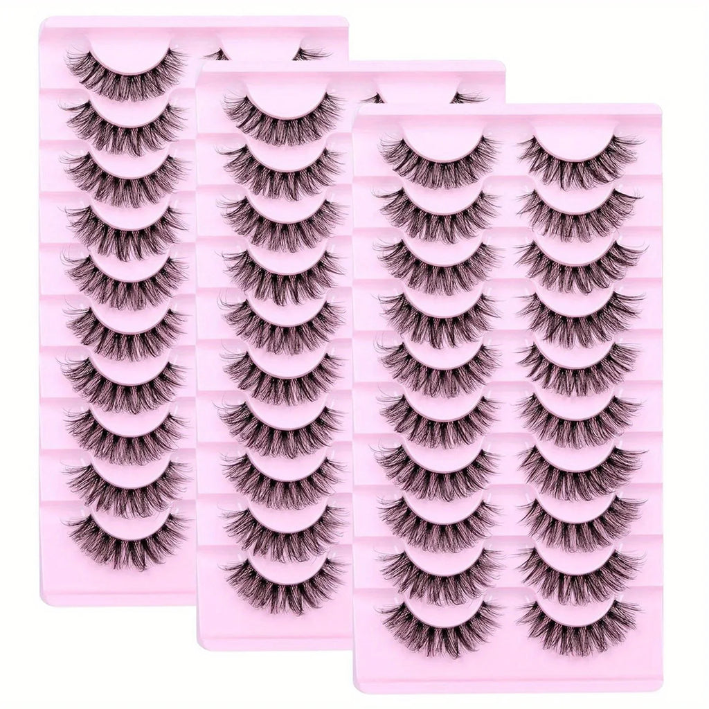 30Pairs 3-Pack  Fluffy False Eyelashes Wispy Lashes 3D Volume Strip Lashes D Curl Fake Eyelashes with Clear Band Eye Lashes mbzr