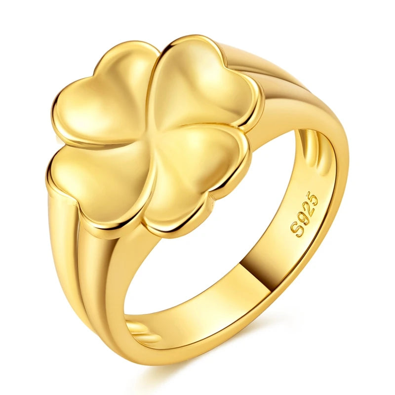 MULA Wedding Band Rings 925 Sterling Silver Gold Four-leaf Clover Signet Ring 6-9 For Women Man Anniversar Fashion Jewelry Gift