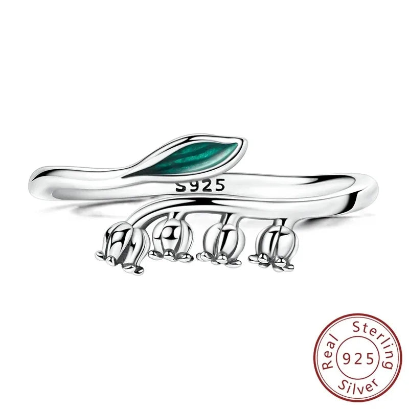 Lily Flower Mouth Ring Plant Series Elegant Minimalist 925 Silver Fine Jewelry mbzr