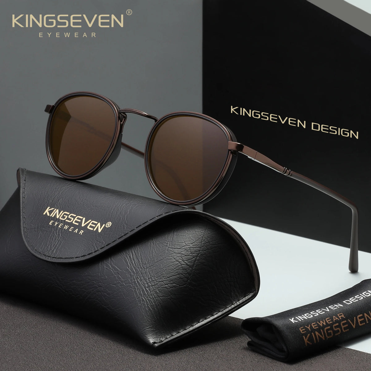 KINGSEVEN Original Causal Round Frame Sunglasses Fashion Men Polarized UV400 Luxury Retro Women Driving Summer Oufdoor Glasses