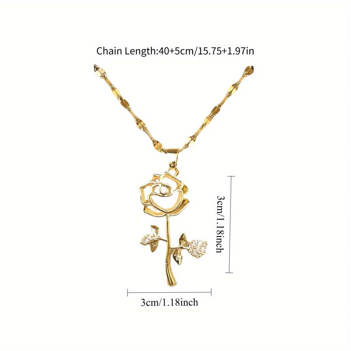 1pc romantic rose pendant necklace elegant-inlaid with titanium stainless steel chain delicate flower jewelry ladies Valentine's Day gift daily stacking.