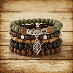 5Pcs Retro Bohemian Wooden Bead Coconut Shell Bracelet Set Handmade Beaded Stackable Wrist Jewelry for Unisex