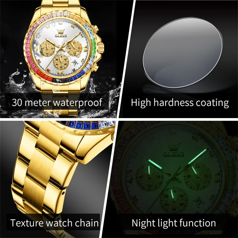 OLEVS 2939 Luxury Quartz Movement Rainbow Di Watch For Men 24-hour Display Minute Timing Single Calendar Window Luminous 30M Waterproof Watch mbzr
