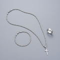 Stainless Steel Cross Necklace, Bracelet & Ring Set