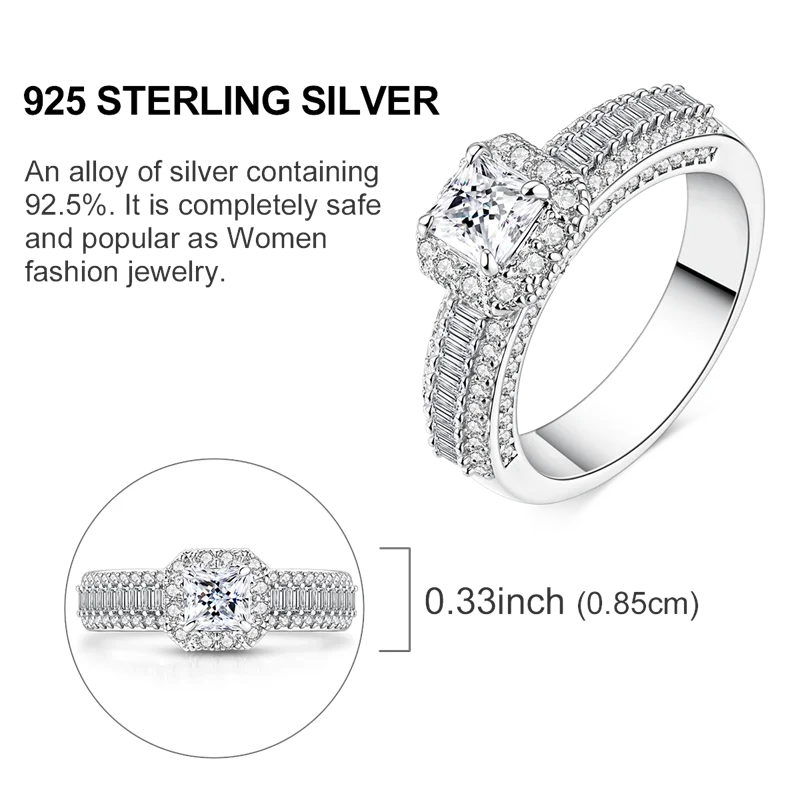 Original 925 Sterling Silver Ring Colorful Diamonds Cubic Zircon Finger Ring for Women