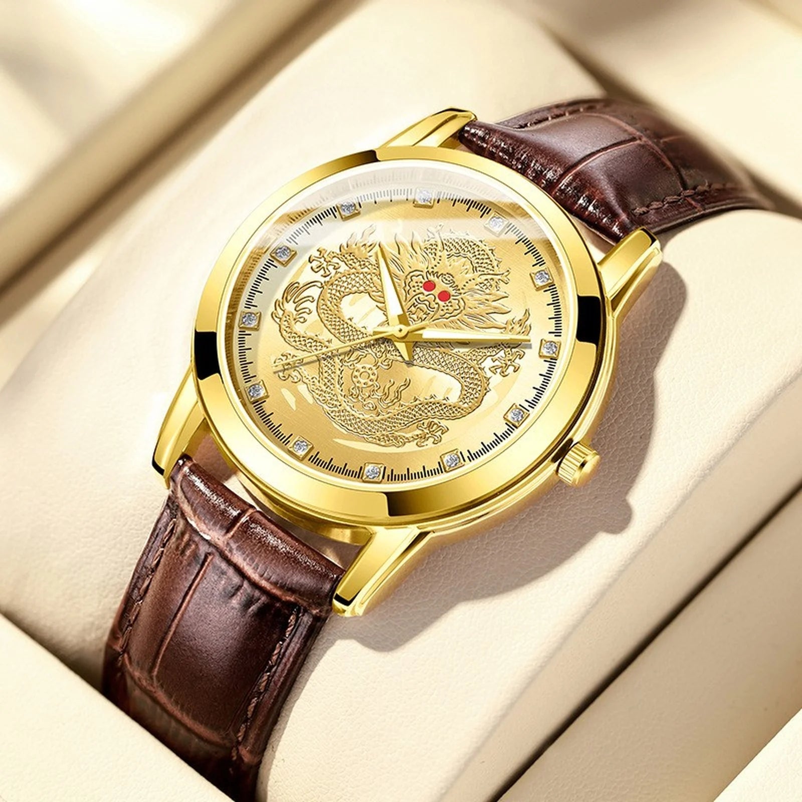 Mens Business Fashion Watch Leather Strap Chronograph Function Luxury Dress Watch Stainless Steel Case Watch