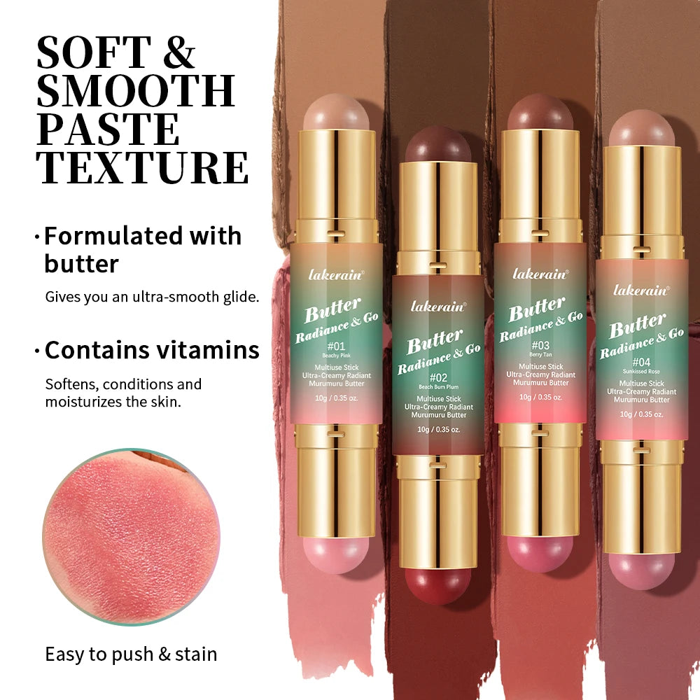 Multiuse Double Head Blush Bronzer Stick Butter Glow & Go Light Glossy Face Contour Blush Stick Long Lasting Waterproof Blusher mbzr