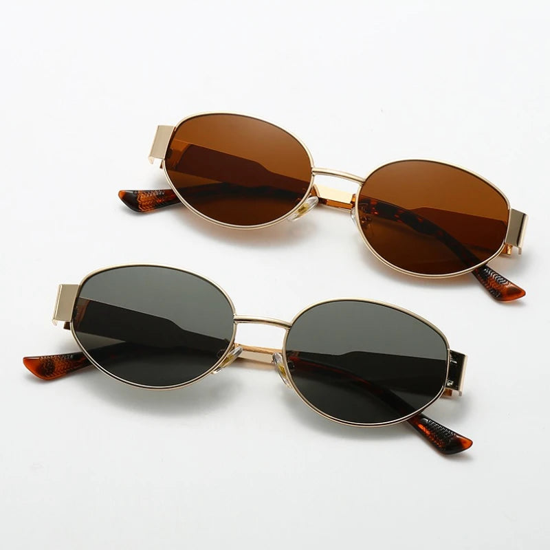 Retro Steampunk Sun Protection Sunglasses Vintage New Women's Metal Oval Sunglasses Ladies Classic UV400 Sunscreen Eyewear