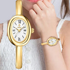 YaLaLuSi Vintage Green Oval Dial Gold Bangle Watch Elegant Retro Roman Numeral Ladies Quartz Wristwatch Luxury Women  Gift