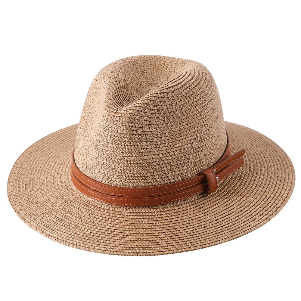 Natural Panama Summer Straw Hat Summer Wide Brim Beach UV Protection Fedora Sun Hat