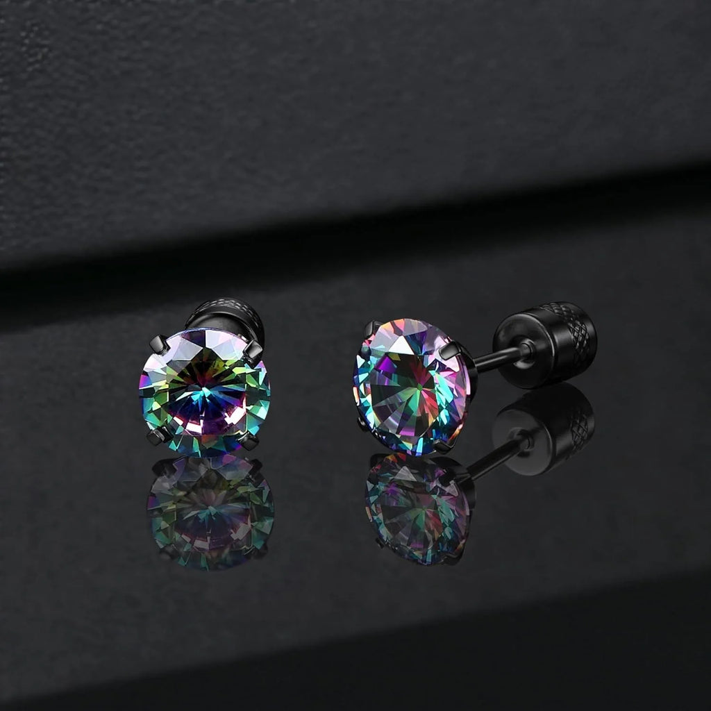 G23 Titanium Screw Back 20G 5A Cubic Zirconia Earrings Studs for Women Men Double Side Earrings Piercing Sleeper Studs Jewelry