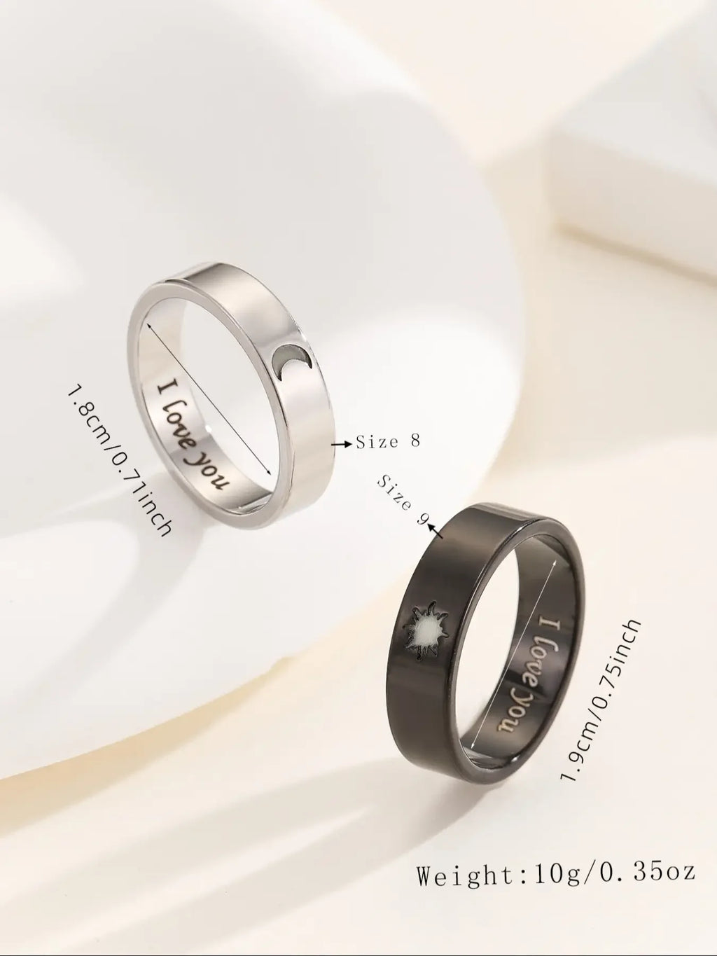 Cute Couple Rings Set, 2 Pieces Sun Moon Design, Dark Aesthetic Rings, Beautiful Rings, Perfect Gift for Valentine's Day, Romantic Jewelry for Him & Her, Wedding Promise Rings, Steel Ring