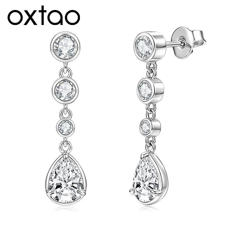OXTAO Elegant Long Tassels Drop Earrings For Women Anniversary Jewelry Gifts Pear Cut Moissanite Wedding Earrings 14K Gold Filled