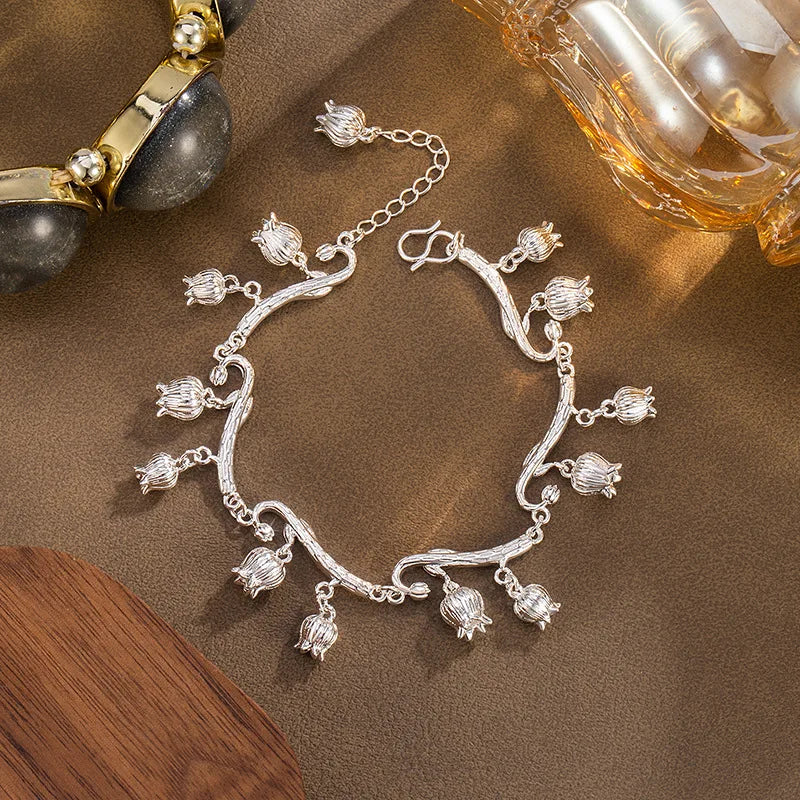 925 Sterling Silver Bracelet Rose Flower Linked Vintage Punk Adjustable Chain For Woman Girl Jewelry Gift Dropship Wholesale