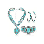 Women's Three-Piece Bohemian Jewelry Set, including a long necklace with Bohemian pendant, stackable bracelets and drop earrings mbzr